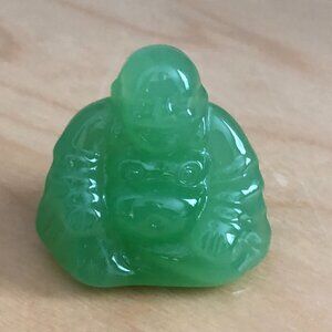Vintage Hand-Blown Green Jade Glass Smiling Buddha
